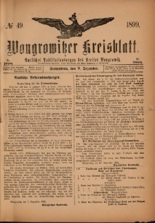 Wongrowitzer Kreisblatt: Amtliches Publikationsorgan des Kreises Wongrowitz 1899.12.09.Jg.48 Nr 49