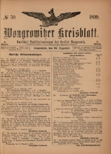 Wongrowitzer Kreisblatt: Amtliches Publikationsorgan des Kreises Wongrowitz 1899.12.16.Jg.48 Nr 50