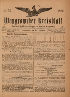 Wongrowitzer Kreisblatt: Amtliches Publikationsorgan des Kreises Wongrowitz 1899.12.30.Jg.48 Nr 52