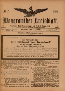 Wongrowitzer Kreisblatt: Amtliches Publikationsorgan des Kreises Wongrowitz 1900.01.13.Jg.49 Nr 2