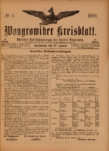 Wongrowitzer Kreisblatt: Amtliches Publikationsorgan des Kreises Wongrowitz 1900.01.27.Jg.49 Nr 4
