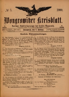 Wongrowitzer Kreisblatt: Amtliches Publikationsorgan des Kreises Wongrowitz 1900.02.03.Jg.49 Nr 5
