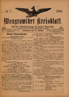 Wongrowitzer Kreisblatt: Amtliches Publikationsorgan des Kreises Wongrowitz 1900.02.17.Jg.49 Nr 7