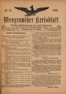 Wongrowitzer Kreisblatt: Amtliches Publikationsorgan des Kreises Wongrowitz 1900.10.27.Jg.49 Nr 43