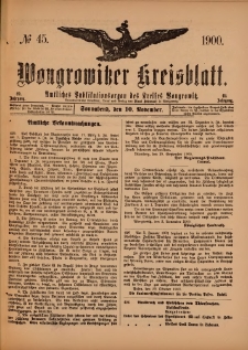 Wongrowitzer Kreisblatt: Amtliches Publikationsorgan des Kreises Wongrowitz 1900.11.10.Jg.49 Nr 45