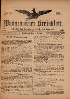 Wongrowitzer Kreisblatt: Amtliches Publikationsorgan des Kreises Wongrowitz 1900.12.01.Jg.49 Nr 48