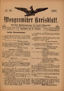 Wongrowitzer Kreisblatt: Amtliches Publikationsorgan des Kreises Wongrowitz 1900.12.15.Jg.49 Nr 50