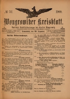 Wongrowitzer Kreisblatt: Amtliches Publikationsorgan des Kreises Wongrowitz 1900.12.29.Jg.49 Nr 52