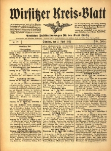 Wirsitzer Kreis-Blatt: Amtliches Publikationsorgan f&uuml;r den Kreis Wirsitz 1912.04.02 Jg.68 Nr39