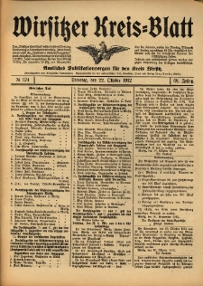 Wirsitzer Kreis-Blatt: Amtliches Publikationsorgan f&uuml;r den Kreis Wirsitz 1912.10.22 Jg.68 Nr124