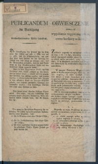 Publicandum die Vertilgung der &uuml;berhandnehmenden W&ouml;lfe betreffend = Obwieszczenie tyczące się wygubienia zagęszczaiących się coraz bardziey wilk&oacute;w.