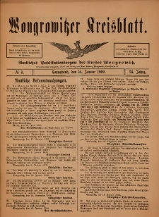 Wongrowitzer Kreisblatt: Amtliches Publikationsorgan des Kreises Wongrowitz 1909.01.16.Jg.58 Nr 3