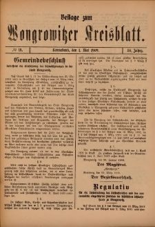 Beilage zum Wongrowitzer Kreisblatt 1909.05.01.Jg.58 Nr 18