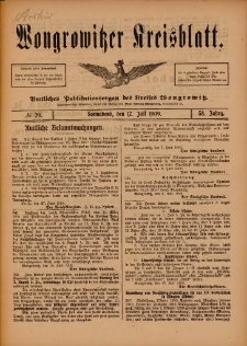 Wongrowitzer Kreisblatt: Amtliches Publikationsorgan des Kreises Wongrowitz 1909.07.17.Jg.58 Nr 29