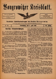 Wongrowitzer Kreisblatt: Amtliches Publikationsorgan des Kreises Wongrowitz 1910.07.02.Jg.59 Nr 27