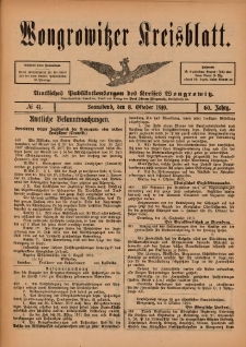 Wongrowitzer Kreisblatt: Amtliches Publikationsorgan des Kreises Wongrowitz 1910.10.08.Jg.59 Nr 41