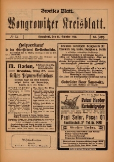 Zweites Blatt. Wongrowitzer Kreisblatt 1910.10.15.Jg.59 Nr 42