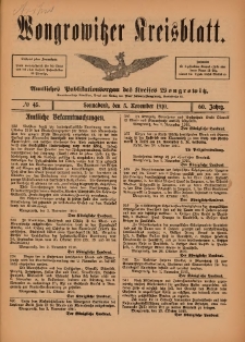Wongrowitzer Kreisblatt: Amtliches Publikationsorgan des Kreises Wongrowitz 1910.11.05.Jg.59 Nr 45