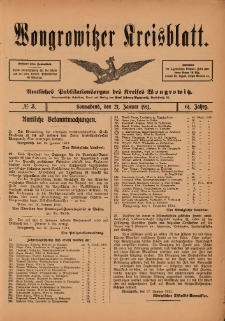 Wongrowitzer Kreisblatt: Amtliches Publikationsorgan des Kreises Wongrowitz 1911.01.21.Jg.61 Nr 3