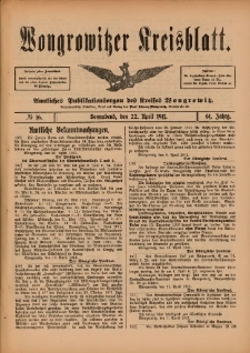 Wongrowitzer Kreisblatt: Amtliches Publikationsorgan des Kreises Wongrowitz 1911.04.22.Jg.61 Nr 16