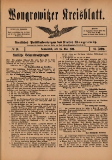 Wongrowitzer Kreisblatt: Amtliches Publikationsorgan des Kreises Wongrowitz 1911.05.13.Jg.61 Nr 19