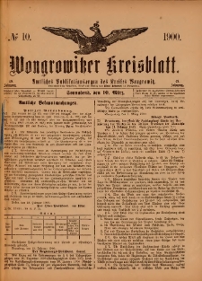 Wongrowitzer Kreisblatt: Amtliches Publikationsorgan des Kreises Wongrowitz 1900.03.10.Jg.49 Nr 10