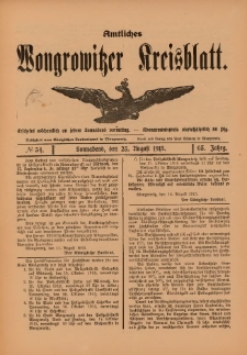 Amtliches Wongrowitzer Kreisblatt 1913.08.23.Jg.63 Nr 34