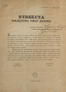 Dyrekcya Towarzystwa Pomocy Naukowej do szanownego obywatela [...] członka Towarzystwa Pomocy Naukowej