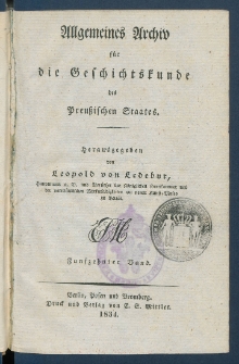 Allgemeines Archiv f&uuml;r die Geschichtskunde des Preussischen Staates. Bd. 15(1834)