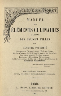 Manuel des &eacute;l&eacute;ments culinaires &agrave; l'usage des jeunes filles