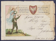 Telegram patriotyczny : Młode życie dać w ofierze, w walce chlubne posiąść blizny, kochać kraj sw&oacute;j sercem szczerze, wszystko oddać dla Ojczyzny, wzbij się orle srebrnopi&oacute;ry! odkupiony i bez winy, bielą skrzydeł błyśnij z g&oacute;ry, o Twą wolność walczą syny