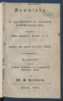 Sammlung der die neue Organisation des Judenwesens im Gro&szlig;herzogtum Posen : betreffenden Gesetze, Instruktionen, Rescripte.