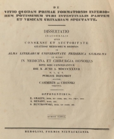 De vitio quodam primae formationis inferiorem potissimum tubi intestinalis partem et vesicam urinariam spectante...