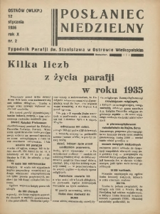 Posłaniec Niedzielny: organ Parafii św. Stanisława BM w Mieście Ostrowie Archidiec. Poznańskiej 1936.01.12 R.10 Nr2
