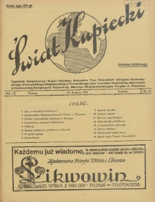 Świat Kupiecki : tygodnik gospodarczy : organ zrzeszeń kupieckich, złączonych w Związkach Towarzystw Kupieckich (...) 1927.08.13 R.3 Nr 33