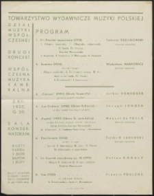 [Program] : Towarzystwo Wydawnicze Muzyki Polskiej : 2 XII 1935 : Sala Konserwatorium
