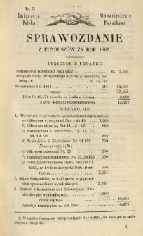 Emigracya Polska Stowarzyszenie Podatkowe. Sprawozdanie z fundusz&oacute;w za rok 1863. Nr 7. 1865