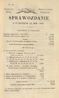 Emigracya Polska Stowarzyszenie Podatkowe. Sprawozdanie z fundusz&oacute;w za rok 1866. Nr 10. 1867