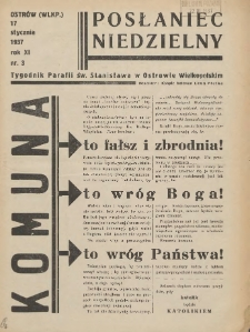 Posłaniec Niedzielny: organ Parafii św. Stanisława BM w Mieście Ostrowie Archidiec. Poznańskiej 1937.01.17 R.11 Nr3