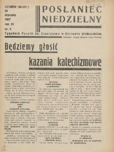 Posłaniec Niedzielny: organ Parafii św. Stanisława BM w Mieście Ostrowie Archidiec. Poznańskiej 1937.01.24 R.11 Nr4