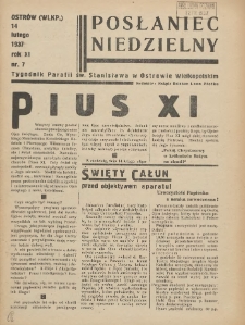Posłaniec Niedzielny: organ Parafii św. Stanisława BM w Mieście Ostrowie Archidiec. Poznańskiej 1937.02.14 R.11 Nr7