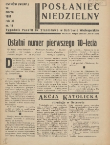 Posłaniec Niedzielny: organ Parafii św. Stanisława BM w Mieście Ostrowie Archidiec. Poznańskiej 1937.03.14 R.11 Nr11