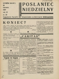 Posłaniec Niedzielny: organ Parafii św. Stanisława BM w Mieście Ostrowie Archidiec. Poznańskiej 1937.06.20 R.11 Nr25