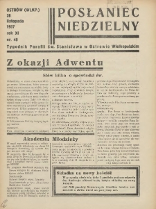 Posłaniec Niedzielny: organ Parafii św. Stanisława BM w Mieście Ostrowie Archidiec. Poznańskiej 1937.11.28 R.11 Nr48