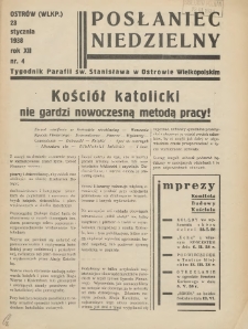 Posłaniec Niedzielny: organ Parafii św. Stanisława BM w Mieście Ostrowie Archidiec. Poznańskiej 1938.01.23 R.12 Nr4