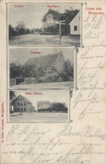 Gruss aus Wonsowo. Dorfstr.&nbsp;Kaufhaus. Postamt. Kath. Schule.