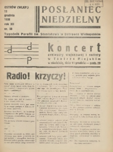 Posłaniec Niedzielny: organ Parafii św. Stanisława BM w Mieście Ostrowie Archidiec. Poznańskiej 1938.12.11 R.12 Nr50