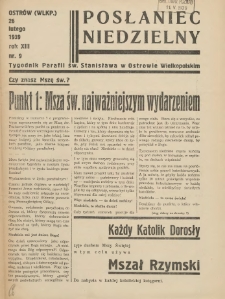Posłaniec Niedzielny: organ Parafii św. Stanisława BM w Mieście Ostrowie Archidiec. Poznańskiej 1939.02.26 R.13 Nr9