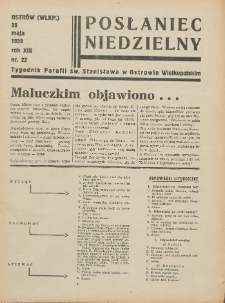 Posłaniec Niedzielny: organ Parafii św. Stanisława BM w Mieście Ostrowie Archidiec. Poznańskiej 1939.05.28 R.13 Nr22