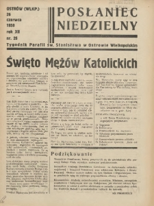 Posłaniec Niedzielny: organ Parafii św. Stanisława BM w Mieście Ostrowie Archidiec. Poznańskiej 1938.06.26 R.12 Nr26